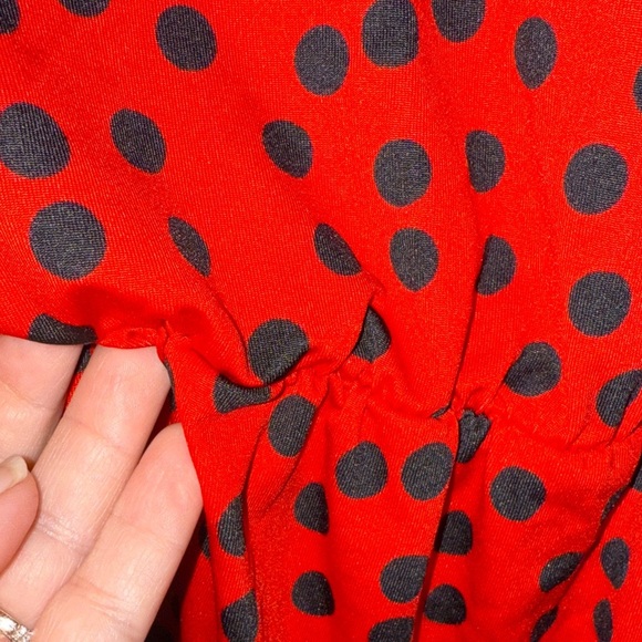 Mud Pie Drew Wrap Women’s Long Sleeve Midi Dress Dots Size Medium Red and Black - Picture 10 of 14
